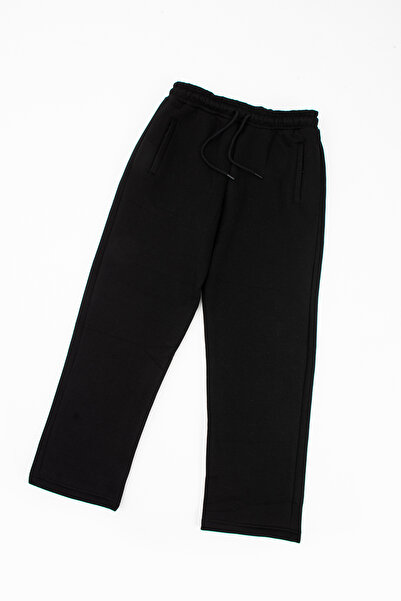 grand coco Men's Oversized 3 Thread Ş Fleece-Lined Black Tracksuit Set