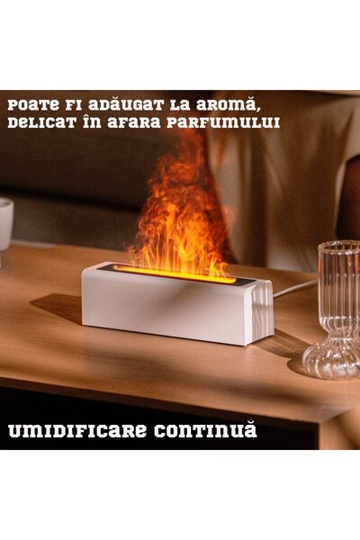 MACVI ® 3D Smart Humidifier, Flame Effect, Aromatherapy, 200ml, LED, USB, Remote, 3 Modes, White.