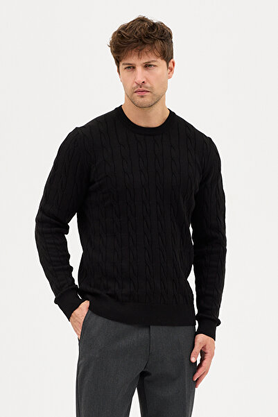 Frappoli Ανδρικό πουλόβερ από βαμβακερό πλεκτό μαύρο μαλλί Vaclav