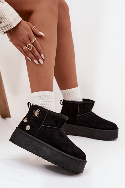 BOTO Cizme de zăpadă pentru femei pe platformă cu catarame negre Maelle 38