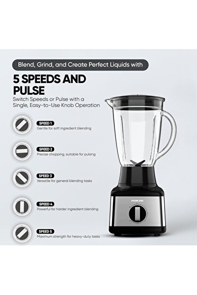 Nikai 3-in-1 Blender 500W with Glass & Plastic Jars, Model NB3900GEB, Black