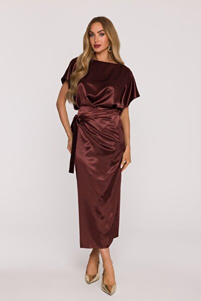 Made of Emotion M887 Satin dress with tie waist