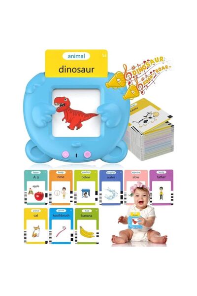 MACVI ® Interactive Bear, English Learning, 224 Faces, 112 Educational Cards, Voice Function, Blue.