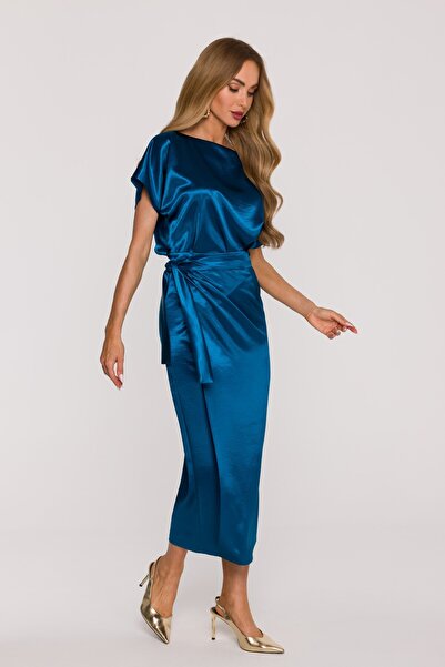 Made of Emotion Rochie din satin M887 cu talie legată