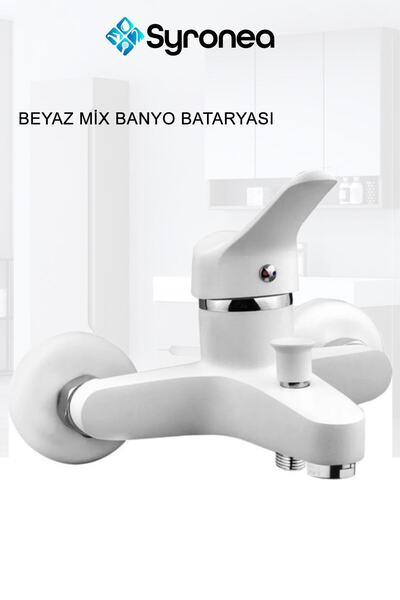 VSA Beyaz Mix Banyo Armatür Duş Bataryası Aç Kapa Çift Girişli Garantili Musluk