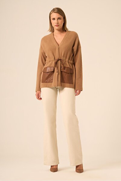 FTZ WOMEN Women's Waist Tie Detailed Cardigan Biscuit 20888