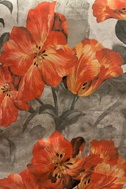 MUSA KANEPE DÖŞEMELİK KUMAŞ-YIKANABİLİR KUMAŞ-DİJİTAL BASKILI-TURUNCU ÇİÇEK DESENLİ KOLTUK KUMAŞI