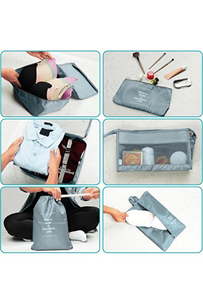 Belle Vous Set of 8 luggage organizer covers, with zipper, different sizes, waterproof, Grey