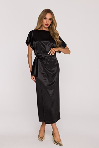Made of Emotion M887 Satin dress with tie waist