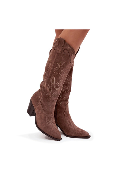 BOTO Botine cowboy pentru femei toc Eko suede khaki Coretta 40