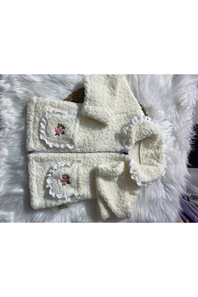 mayakids Baby White Fleece B Peter Pan collar Jacket with Ruffle and Flower D...