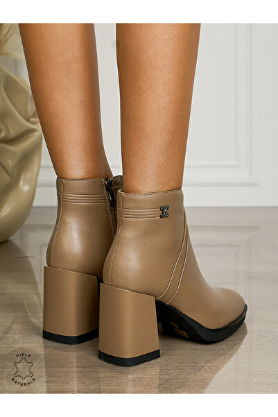 ANGEL BLUE WOMEN'S LEATHER BOOTS WITH THICK HEEL CRL14951 Khaki