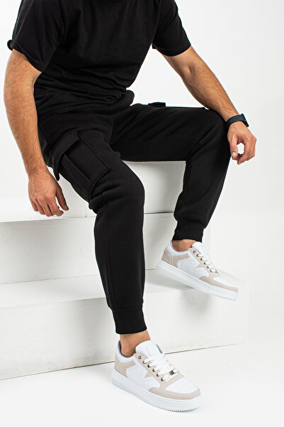 grand coco Ανδρικό παντελόνι με επένδυση fleece κλωστές, ελαστικό μαύρο παντελόνι πλαϊνή τσέπη πόδια