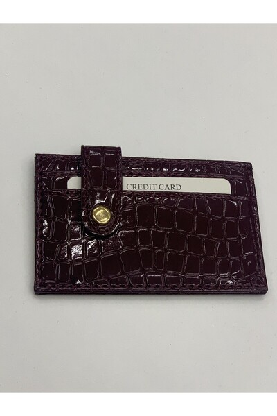 PurpleART Women's Snap Fastener Shiny Crocodile Patterned Faux Leather Card Holder 7X11Cm
