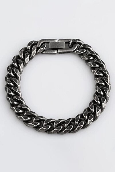 TAKIŞTIR Anthracite Color Chain Detailed Steel Men's Bracelet