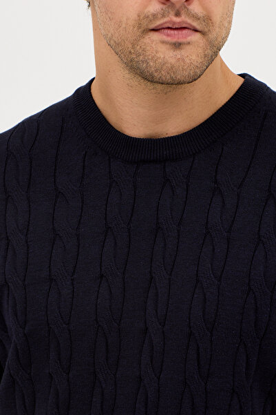 Frappoli Vaclav Чоловічий синій светр з бавовняної тканини з плетеним коміром