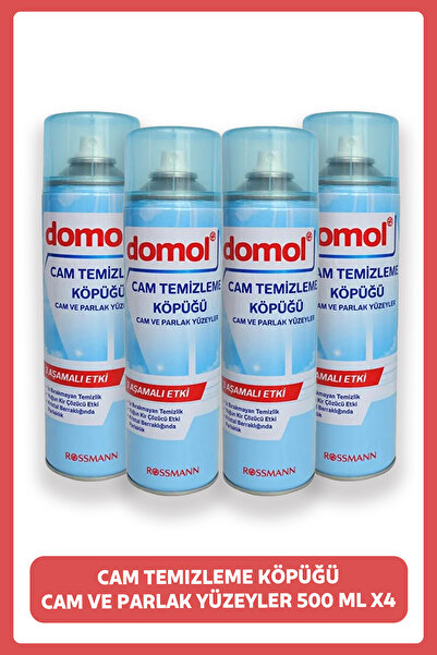 DOMOL Cam Temizleme Köpüğü Cam Ve Parlak Yüzeyler 500 Ml X4 Adet