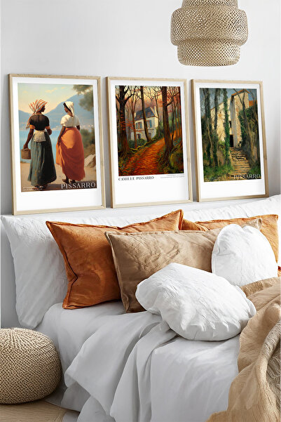 huhuli Ahşap Çerçeveli Camille Pissarro Tablo Seti Huhu555