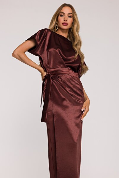Made of Emotion M887 Satin dress with tie waist