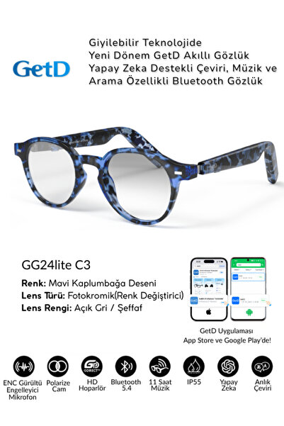 Get D GETD GG24liteC3 Akıllı Gözlük – Çeviri, Müzik ve Arama Özellikli Blueto...