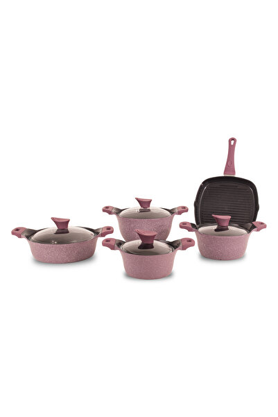 Akdeniz 9 Parça Bakalit Kulplu Cam Kapaklı İndüksiyon Tabanlı Döküm Set