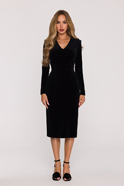 Made of Emotion M889 Velour dress with V-neckline