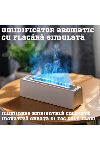 MACVI ® 3D Smart Humidifier, Flame Effect, Aromatherapy, 200ml, LED, USB, Remote, 3 Modes, White.