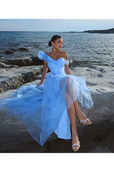 MAKKASMODA BEBE MAVİ ASİMETRİK KESİM ABİYE ELBİSE