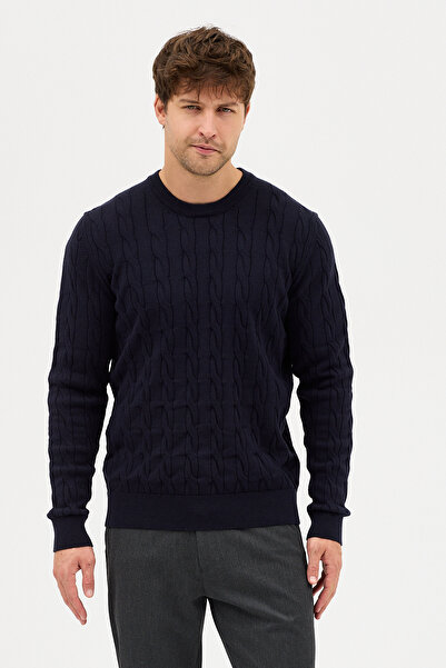 Frappoli Vaclav Чоловічий синій светр з бавовняної тканини з плетеним коміром