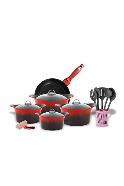 Akdeniz Ametist 17 PCS Kendinden Kulplu Cam Kapaklı Döküm Tencere Seti