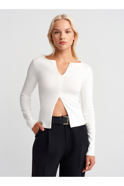 VETTA بلوزة بأكمام طويلة مع تفاصيل سحاب