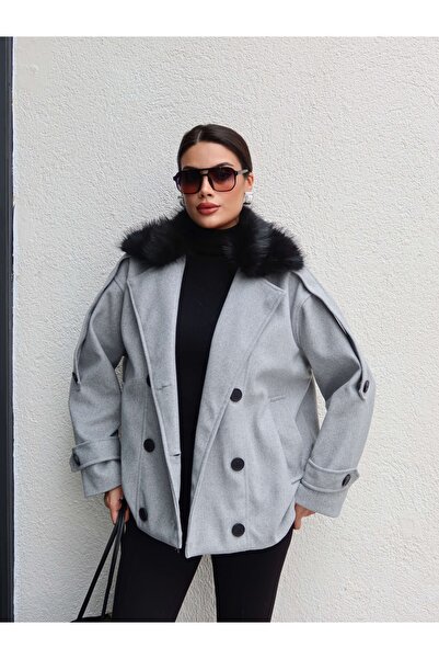 ESRAHELVACI Fur Collar Buttoned Cashmere Jacket