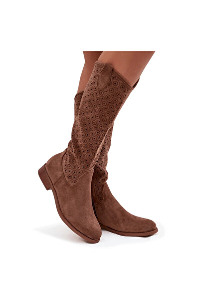 S.BARSKI Cizme de damă cu talpă plată și model perforat HY52-531 Maro 36