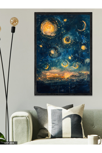 CeSht Uljana slika Izgled Zvezdana noć Jednodijelna crna slika u drvenom okviru