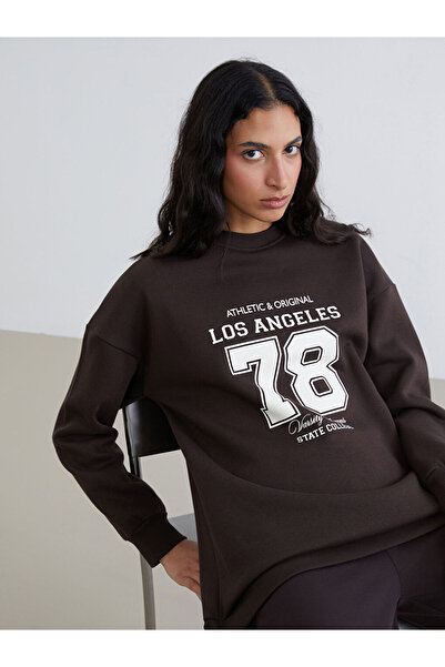 LC Waikiki Lcw Modestbrown Printed Women's Thick Sweatshirt Tunic