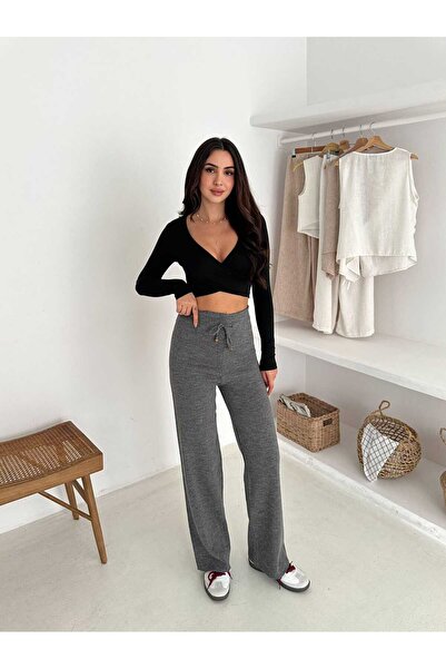 Melff Women's Elastic Waist Lace-Up Knitwear Trousers Standard Size 38 - 46 Compatible