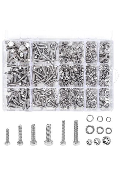 Belle Vous Set of 510 screws, Screws, Nuts, Washers, M4 M5 M6, 304 Stainless Steel, Flat Head, Silver