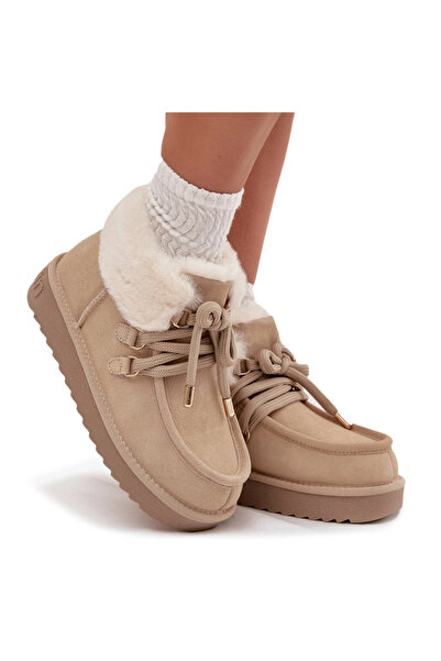 D.Franklin Cizme de zăpadă pentru femei din velur DFSH375006 Bej deschis 39