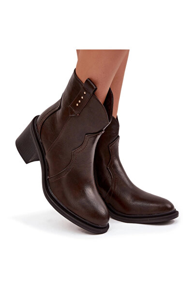 BOTO Botine căptușite pentru dame cu toc ciocolatiu Brilynn 41