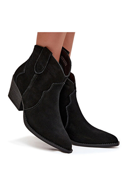 BOTO Botine de cowboy pentru femei cu velur Negru Beretta 37