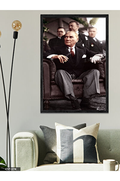 CeSht Mustafa Kemal Atatürk Tek Parça Siyah Ahşap Çerçeveli Tablo