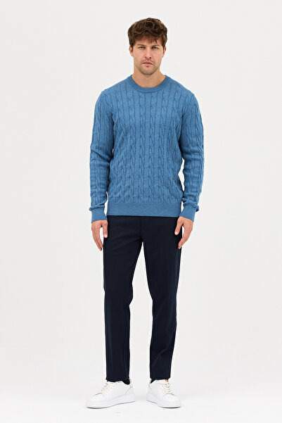 Frappoli Pulover pentru bărbați Vaclav din bumbac împletit cu păr indigo B guler rotund