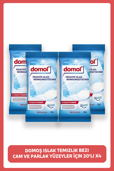 DOMOL Islak Temizlik Bezi Cam ve Parlak Yüzeyler İçin 20'li (4 Adet)