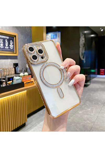 Nezih Case Apple iPhone 15 Pro Max Uyumlu Taşlı Magsafe Şarj Özellikli Kamera...