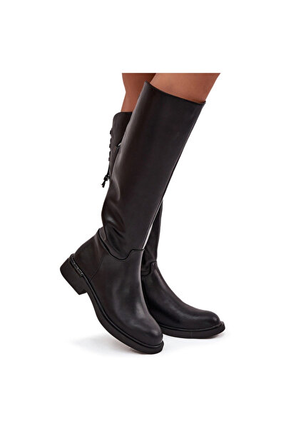 Vinceza Cizme încălzite pentru femei din piele naturală cu toc plat 66822 Negru 36