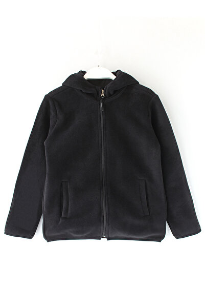 DobaKids Детско дебело поларно яке с качулка и цип, унисекс, черно, за училище, за момичета и момчета, детско кардиганче