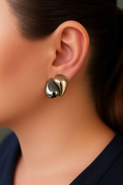 TURBİJ أقراط نسائية غير متماثلة على شكل قطرة باللون الذهبي والفضي