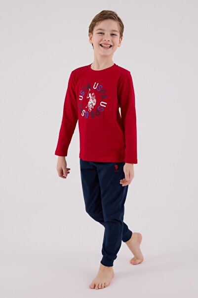 U.S. Polo Assn. Garson Men's Uspa Logo Single Jersey 4 Season Fabric Long Sleeve Elastic Pajama Set