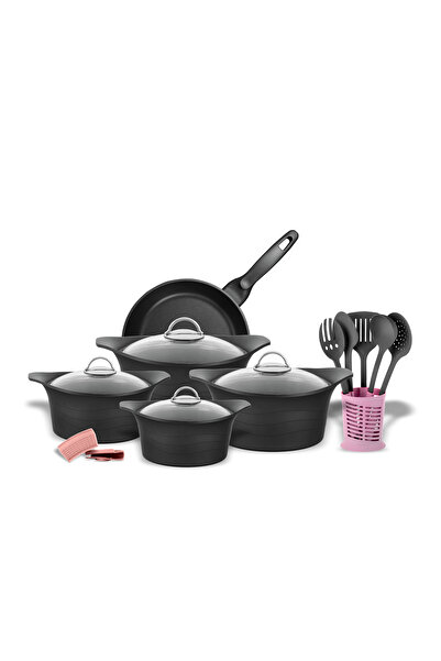 Akdeniz Ametist 17 PCS Kendinden Kulplu Cam Kapaklı Döküm Tencere Seti