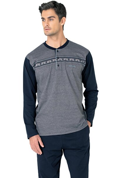 Pierre Cardin 100% Cotton Jacquard Boxed Collar Buttoned Men's Pajama Set